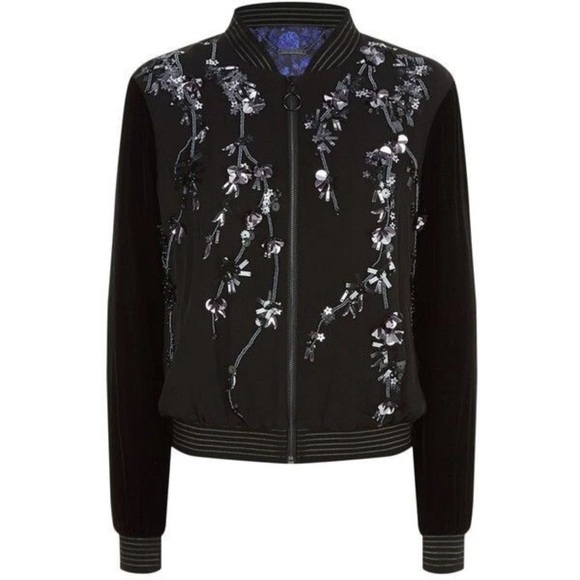 Elie Tahari Black Floral Bomber Jacket - Picture 1 of 4
